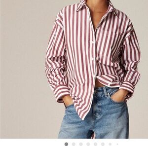 JCrew Etienne Striped Oversized Red and White Button-Up Shirt, NWT, size small